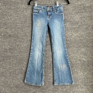 Vintage Route 66 Girls Flare Bootcut Jeans Size 8 Rhinestone 90s Stretch Denim